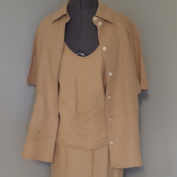 SZ6 100% Linen 3pc Skirt Set Olsen Embroidery Beaded Belted - Picture 3 of 17